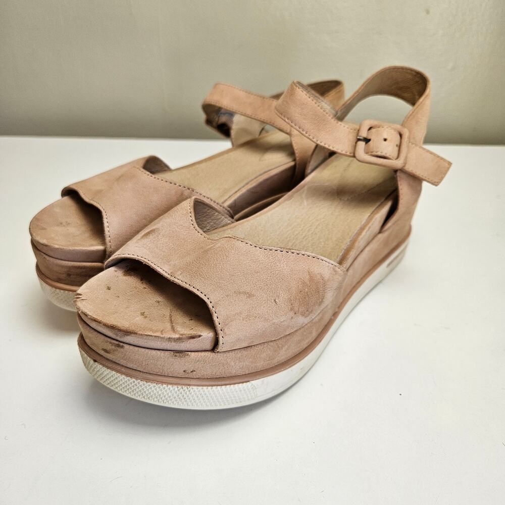 Eileen Fisher Beck Sport Platform Sandals 10 Nude Beige Nubuck Leather Chunky